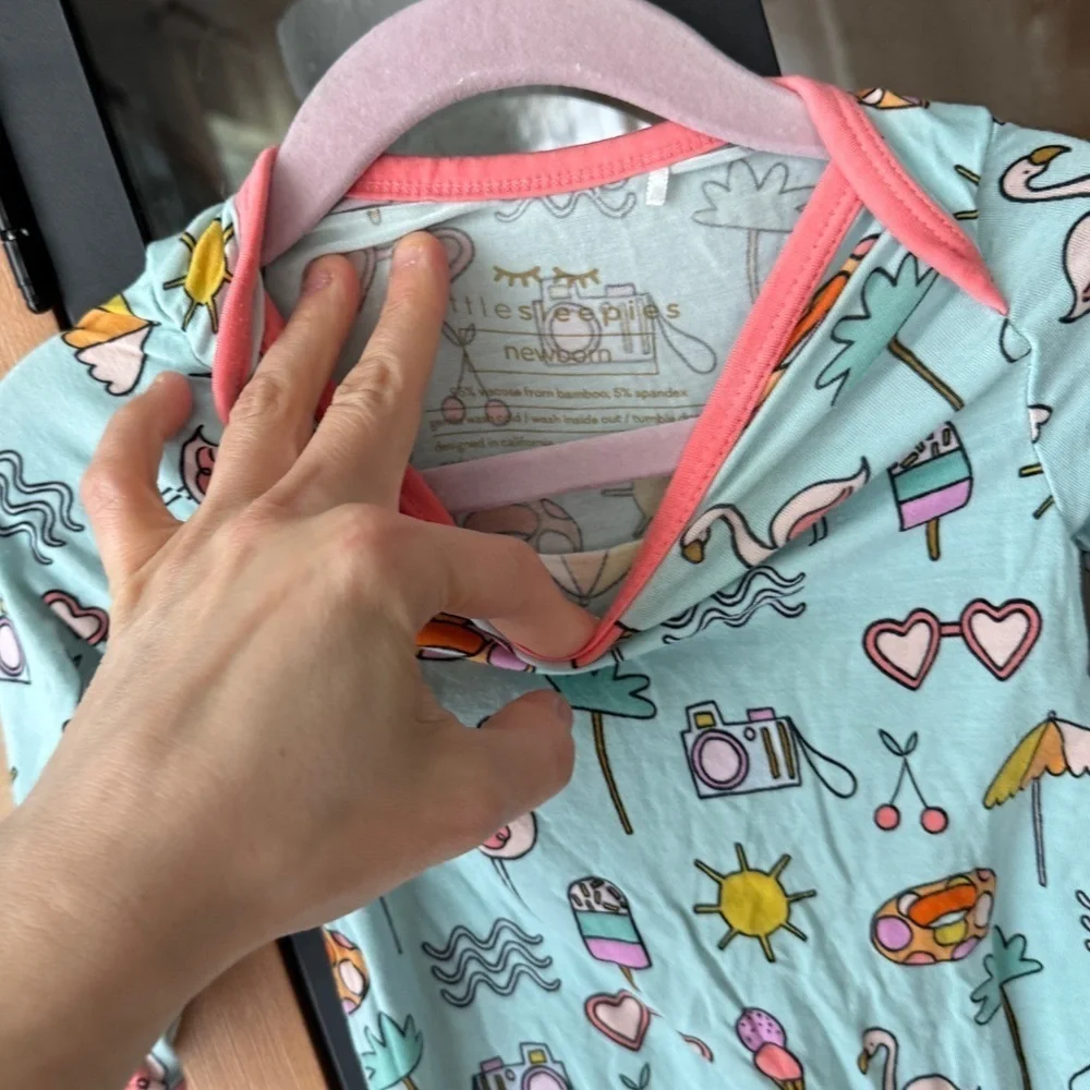 Little Sleepies newborn Bamboo knotted gown pool party print mittens baby girl